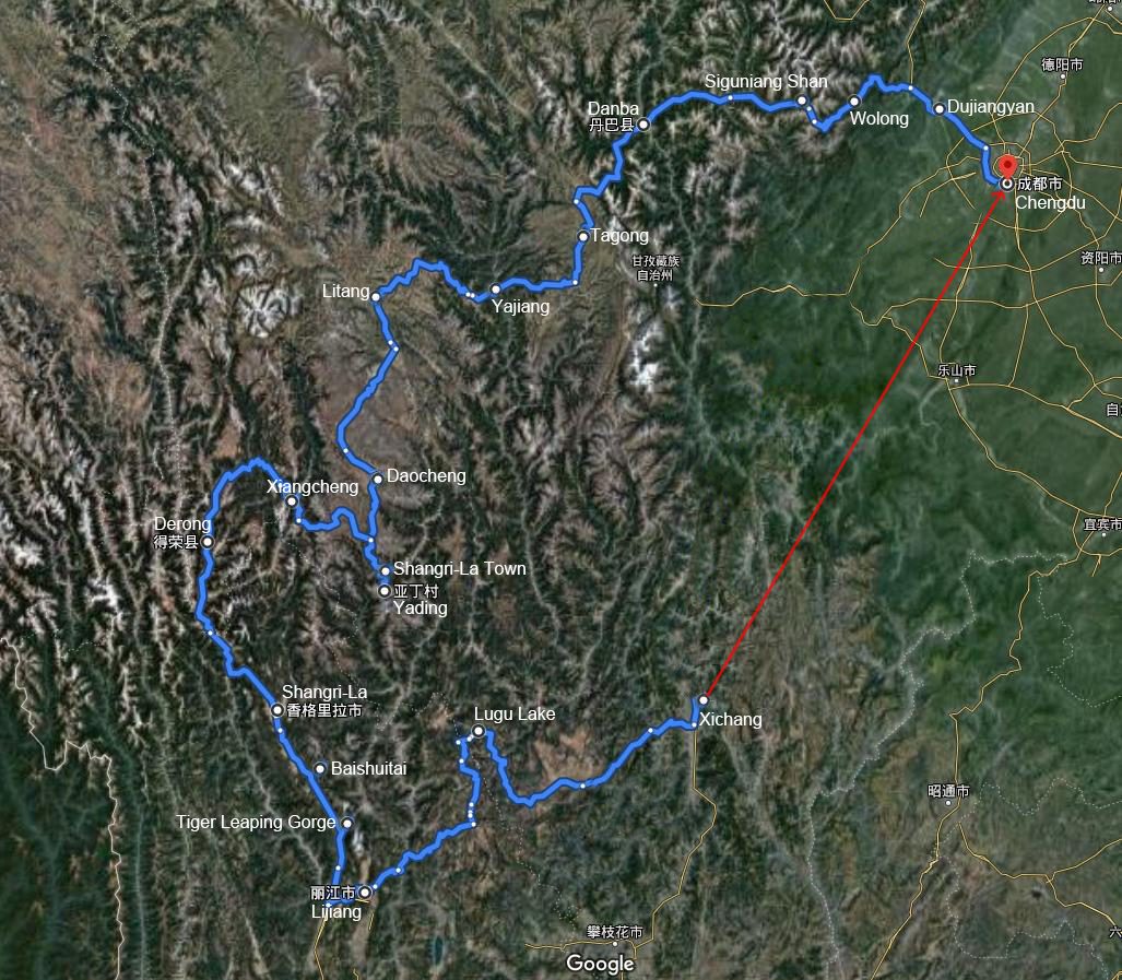 Satellite map of the route