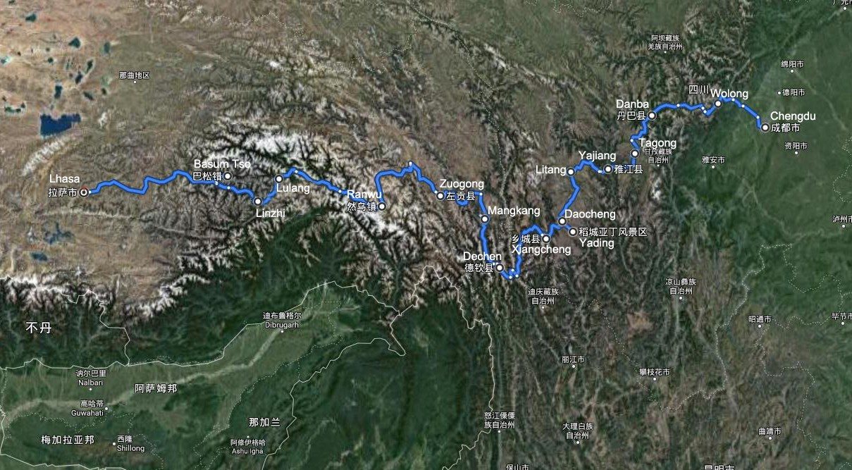 Satellite map of the route