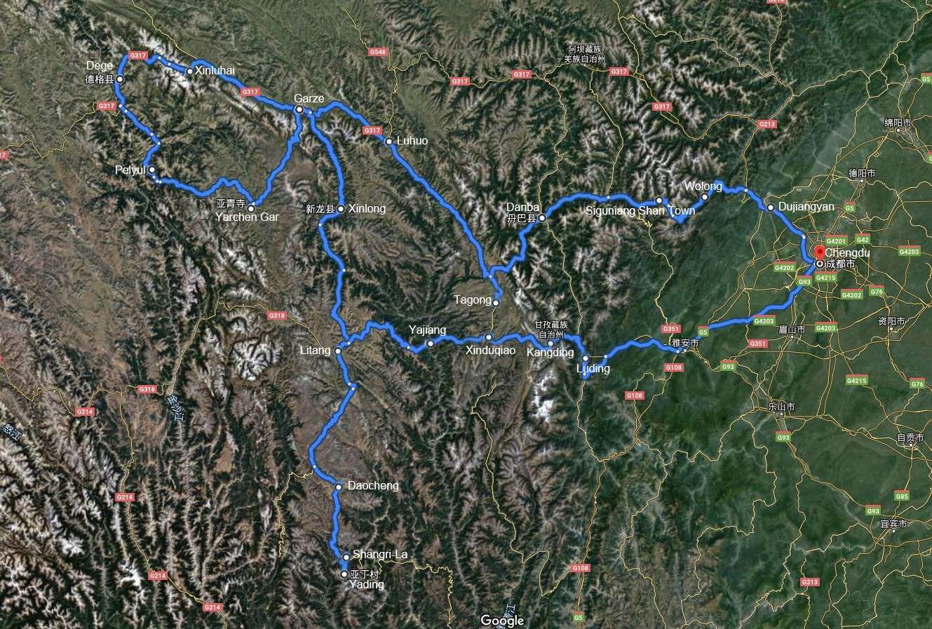Satellite map of the route