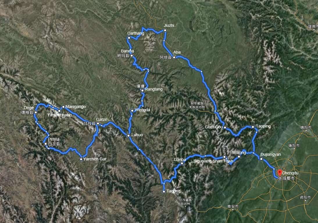 Satellite map of the route