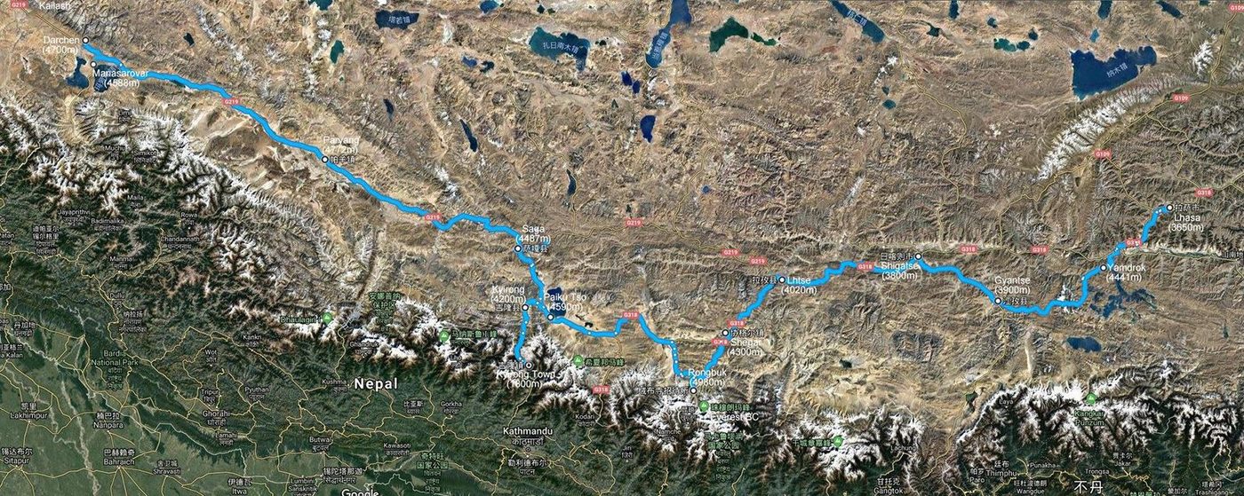 Satellite map of the route