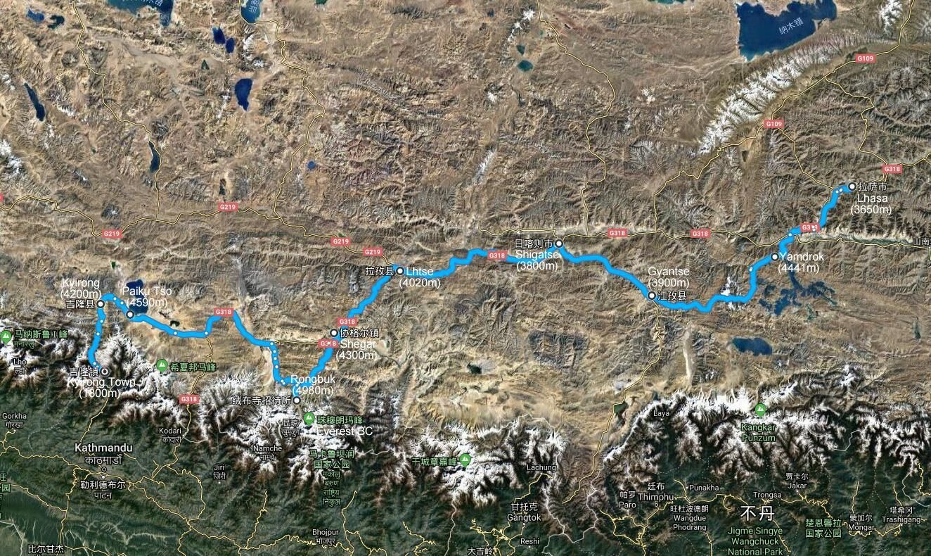 Satellite map of the route